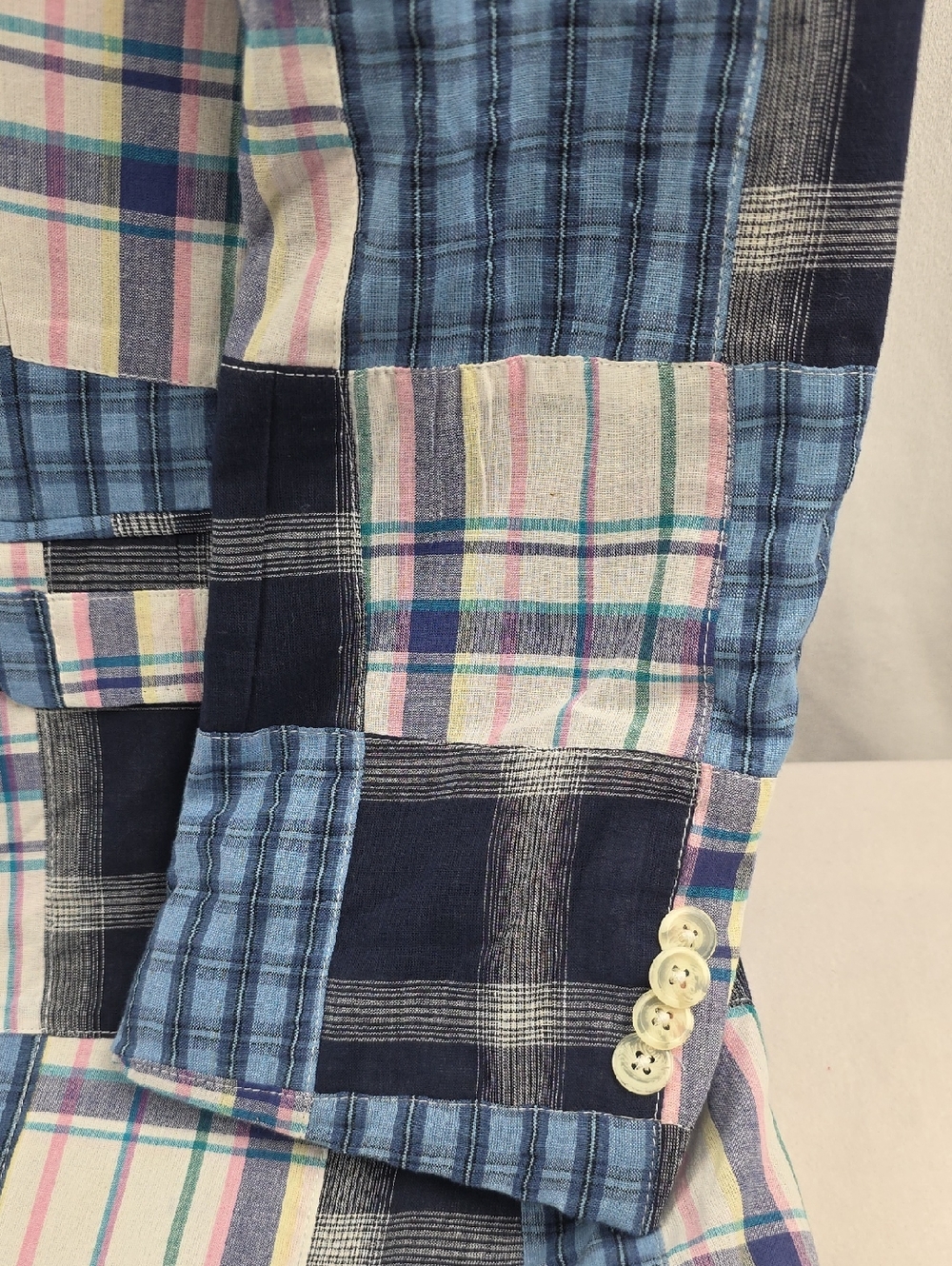 NWOT Blue Patchwork Plaid Check Mens Blazer / Sports Coat 100% Cotton Size 48L - Picture 3 of 6